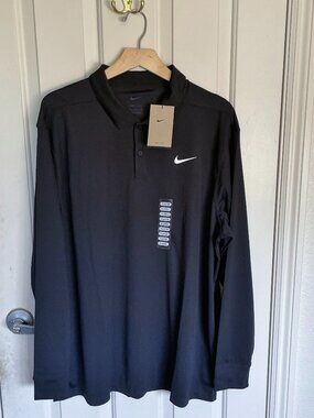 NEW Nike Victory Men's Long Sleeve Dri-Fit Polo Shirt NWT XL Black Golf DN2344